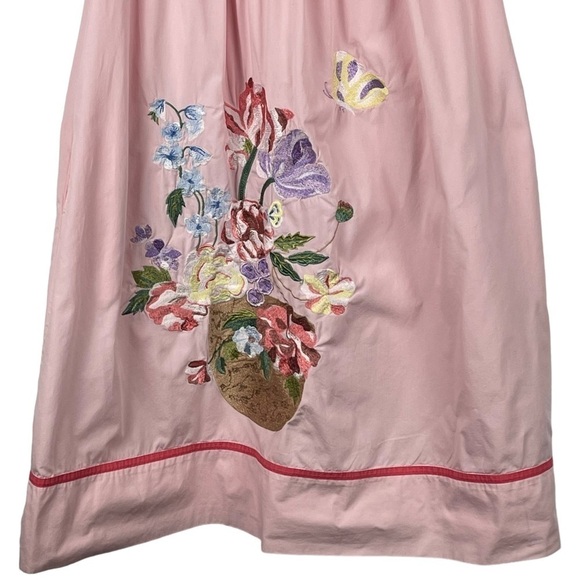 GO SOFTLY PATIO COTTON FLORAL EMBROIDERED SQUARE YOKE NOTCH NECK TRAPEZE DRESS - Picture 6 of 11